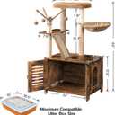 HOOBRO Cat Tree with Litter Box Enclosure, 44" Tall Wooden Cat Tower with Scratching Posts, Cat Hammock, Hidden Litter Box Furniture, All-in-One Indoor Cat Condo, Rustic Brown FG48MZ03