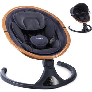 Baby Swing to Toddler Electric Infant Swing Portable for Newborn Boy Girl, 5 Sway Speeds with Remote Control, 12 Preset Melodies and Bluetooth, 0-6 Months Max 20 Lbs(Dark Wood Grain) | Portable Electric Infant Rocker with 5 Sway Speeds & Timers, 12 Melodies, 5-Point Harness, Max 20 lbs, 0-6 Months, Navy Blue