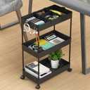 SPACELEAD 3 Tier Rolling Cart with Wheels, Storage Craft Art Trolley Organizer Serving, 3 Hanging Baskets Easy Assembly, for Office, BathroomLiving Room, Kitchen, Black