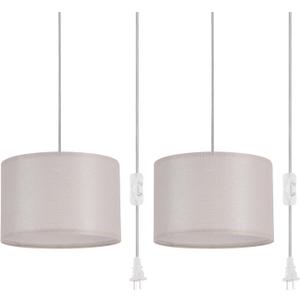 2 Pack Plug in Pendant Light, Hanging Light with 15Ft Clear Cord, On/Off Switch, Beige Yellow Fabric Lamp Shade, Hanging Light Fixture for Bedroom, Kitchen
