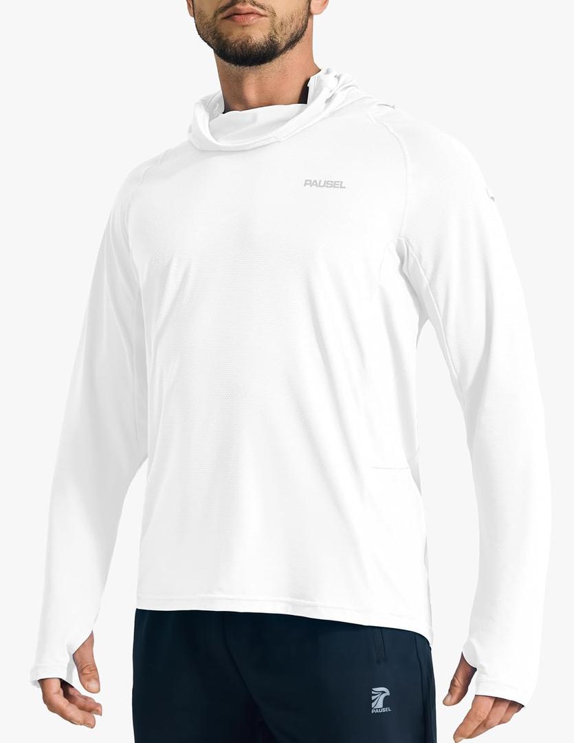 Men's Sun Protection Fishing Shirts UPF 50+ Lightweight Hoodie Long Sleeve UV SPF Hooded Shirts with Mask Rash Guard (XX-Large, White)