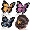 2 Pcs Monarch Butterfly Hair Clips for Women, 3D Butterfly Nonslip Strong Hold Claw Clips for Hair Decor Costumes Accessories Christmas Hoilday Gift, 3 Color Orange Purple Blue