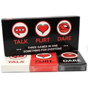 Three In 
Romantic Game for Couples -Gift - Perfect Date Night Ideas - Girlfriend, Boyfriend, Newlywed, Wife or Husband. 3-in-1:Talk, Flirt, Dare. Reignite and Deepen Relationship with Your Partner.
 Romantic Game, Something For Everyone