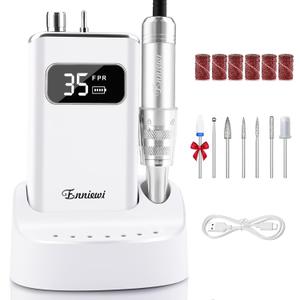Electric Nail Drill File, Professional Portable Nails Drills Kit with Rechargeable Base 7 uas Bits, Cordless Efile for Poly Gel Acrylic Nails Remover Home Salon Pedicure Manicure Tool, White