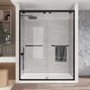 KPUY Glass Shower Door, 56-60" W x 76" H Semi-Frameless Double Sliding Shower Door, 1/4" (6mm) Thick Tempered Clear Glass with Explosion-Proof Film Nano Coating, Matte Black
