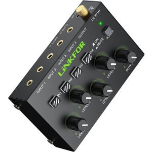 LiNKFOR 4 Channel 3.5mm Audio Mixer Stereo Audio Mixer Support RCA Input and Output Mini Active Stereo Mixer with Separate Volume Controls