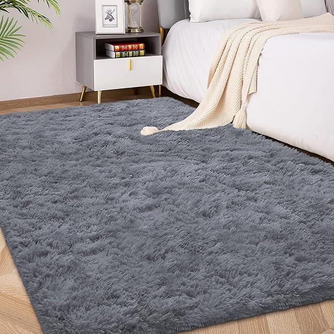 FVVRAX 3x5 ft Ultra Soft Shag Area Rug - Plush Fluffy Non-Shedding Carpet for Bedroom & Living Room, Modern Home Decor Bedside Runner for Kids Nursery Dorms, Easy Clean, Grey