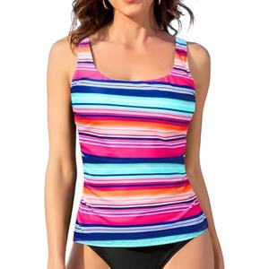 Aqua Eve Tankini Tops for Women Swimwear Top Only Tummy Control Bathing Suit Top No Bottom Size L