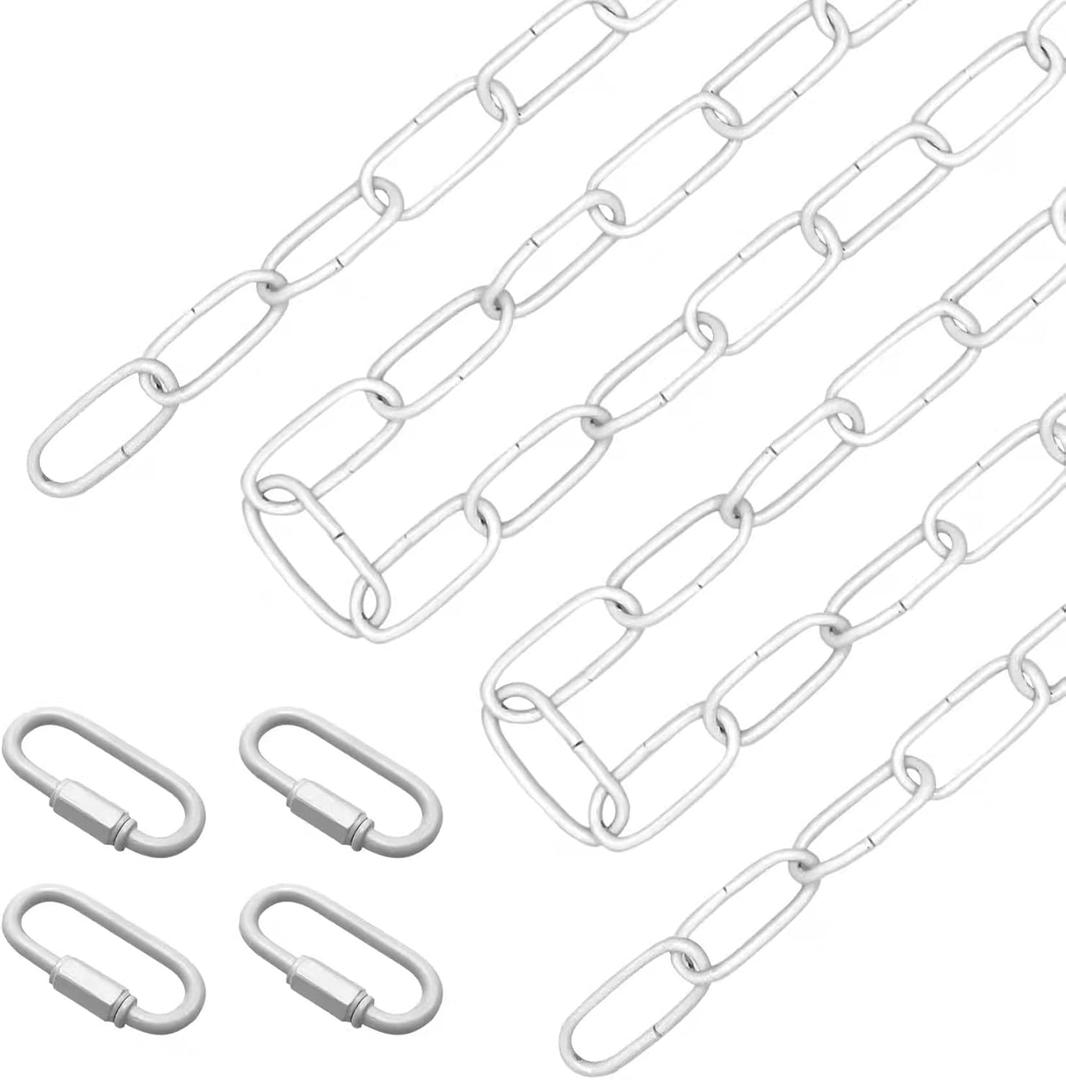 ECUDIS 20 Feet Pendant Light Fixture Chain, Lighting Hanging Chain Extension with Connection Locks, Lighting Chain Replacement for Chandelier, Plants, Fruit Basket (White)