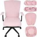 Tallew 4 Pcs Office Chair Covers Set Computer Universal Protective Stretchable Chair Seat Covers Desk Armrest Slipcovers Pads Office Cushion Backrest for Rotating(Pale Pink)