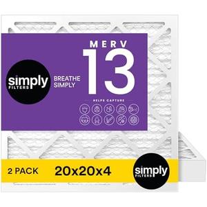 Simply 20x20x4 Air Filter, MERV 13, 2 Pack, Furnace Air Filter for HVAC (Actual Size:19.5"x19.5"x3.63") DUST, Pet, & Allergy Control