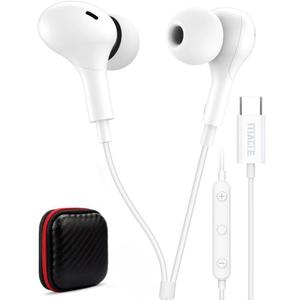 USB C Headphone for Samsung S23 FE S22 S21 S20 A53 A54 Wired Earbuds Magnetic in-Ear Type C Earphone with Microphone Volume Control Bass Stereo Noise Canceling for iPhone 15 Pro Max Pixel 6 6a 7a 8 5 (White)