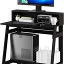 Furinno Simplistic 32-Inch Black Computer Desk, Small Office Desk, Rectangular Home Office Desk with Shelf, Gaming Desk for Home Office, Bedroom, Study Room, Black Espresso, 32-in Wide A-Frame