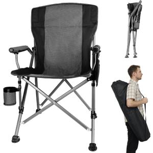 Folding Camping Chair with Cup Holder and Storage Bag, Heavy Duty Support 400 LBS, Oversized Collapsible Portable Camping Chair for Outdoor Camp, Picnic, Travel, Fishing Grey (Small)