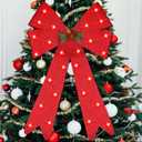Zeyune 21.6 x 15.7 Inch Large Lighted Christmas Bows Red, Big Red Bow with Light Glitter Sparkly for Christmas Decorations Indoor Outdoor, Xmas Decor for Wreath Fence Stairs Fireplace Front Door 