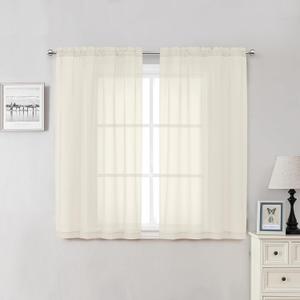 Lecloud Cream Sheer Curtains 54 Inch Length 2 Panels, Voile Airy Curtains for Bedroom Windows, Light Filtering Elegant Tulle Window Treatments with Dual Rod Pocket, Each Panel 42 X 54 Inch
