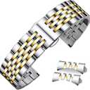 Stainless Steel Watch Band Straight & Curved End 14mm 16mm 18mm 19mm 20mm 21mm 22mm 23mm 24mm Premium Polished Metal Watch Band Bracelet Universal Smartwatch Replacement Strap Men Women (Two-Tone Silvergold)