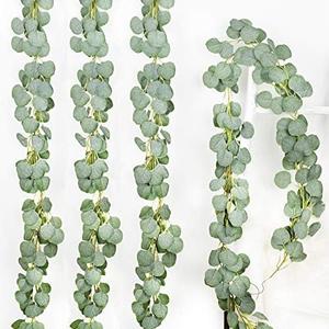 DearHouse Pack of 4 Artificial Eucalyptus Garland Faux Silk Eucalyptus Leaves Vines Handmade Garland Greenery Wedding Backdrop Arch Wall Decor