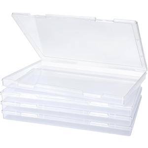 4 Pack Photo Storage Box, Large Plastic Scrapbook Paper Containers with Snap-Tight Latch, Fits 8" x 10" Photo, Clear Photo Organizers for Game, Card, Craft, Office Supplies