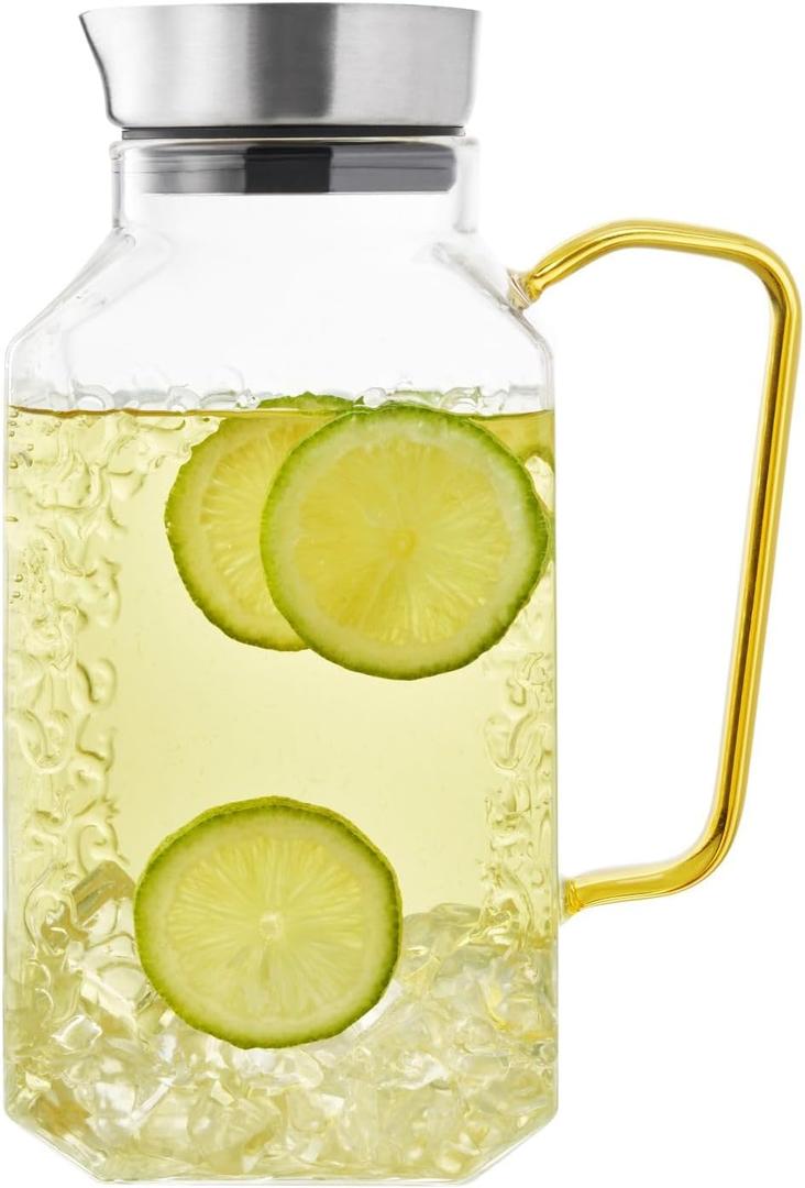 RORA Glass Pitcher with Lid and Spout, 1.5 L Water Pitchers with Handle Large Jug for Hot or Cold Beverage