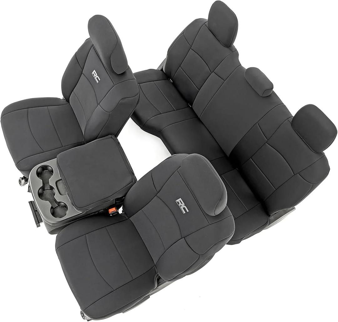 Rough Country Neoprene Seat Covers for Dodge Ram (2019-2024) - UV & Water Resistant, Foam Padded Truck Seat Covers - Full Set, Black, Front & Rear