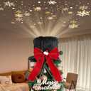 HIAGROW Christmas Tree Topper Hat with 3D LED Rotating Snowflake Projector, Black Plush Tree Toppers Red Bow Decorations for Christmas Tree Holiday Winter Party Home Indoor Decorations
