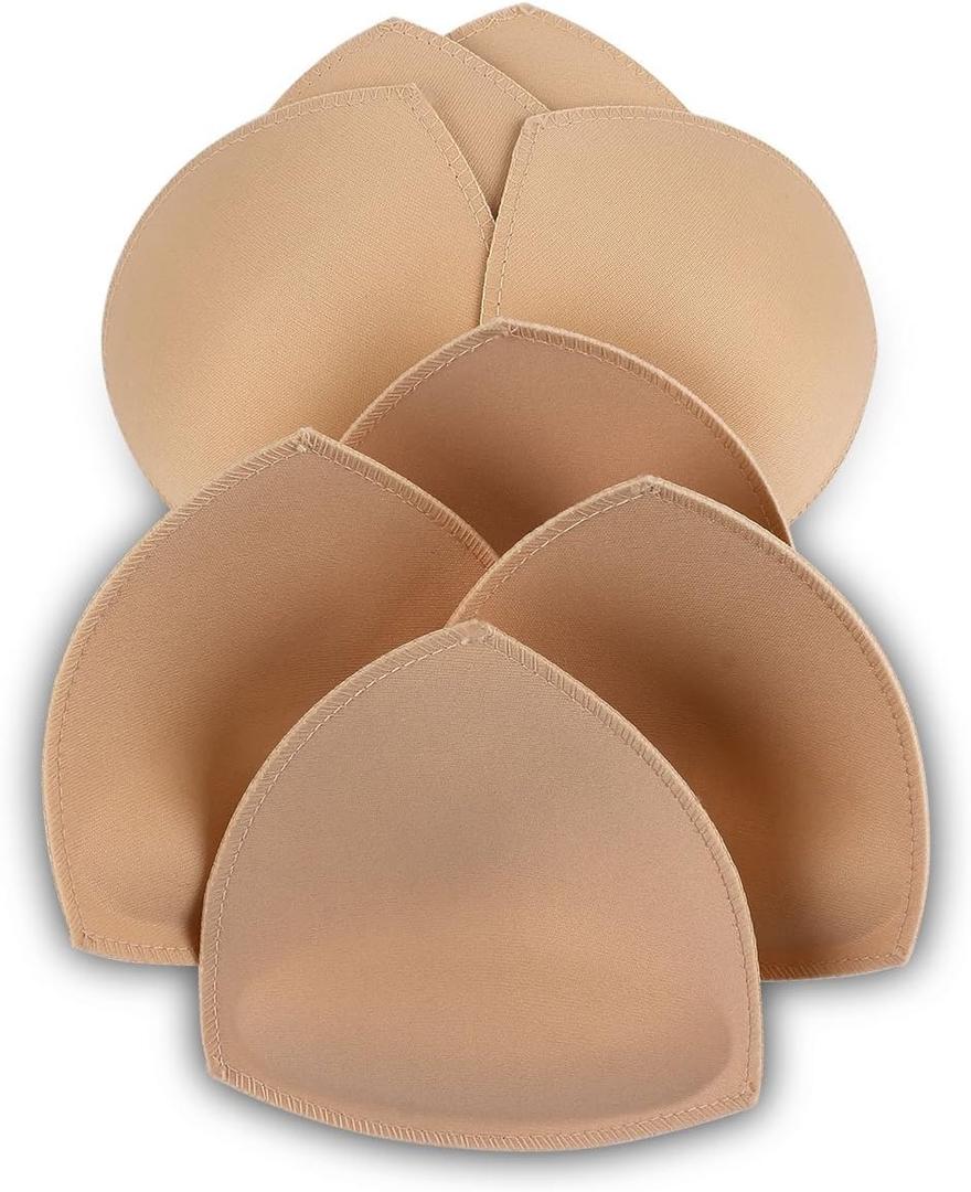 SERMICLE Bra Pad Inserts 4 Pairs, Bra Pads Sewn Padded for Sports Bra A/B or C/D,D/E Cup Beige or Black, White Optional (Beige)