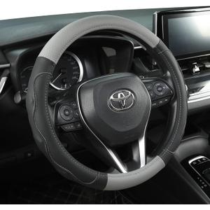 West Llama 3D Texture Steering Wheel Cover for Toyota, Anti-Slip Design, Premium Leather, Custom Fit for 14.5-15 inch, Stylish Interior Decoration(Gray+Black-Standard Size)