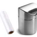 ZHOUWHJJ Mini Countertop Brushed Stainless Steel Swing Lid Can Set, Come with Bag, 1.5 L / 0.40 Gal, Multiple Color Options, Silver