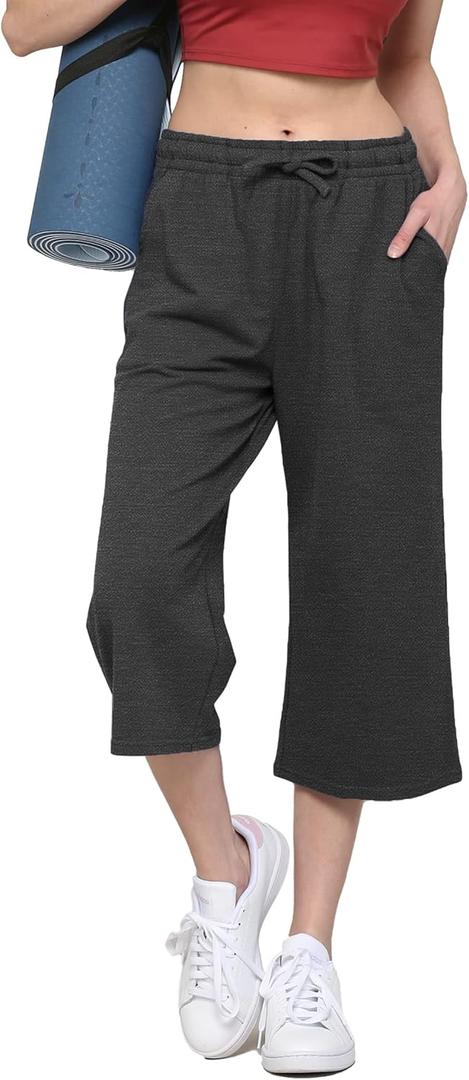 Lock and Love Womens Capri Pants Loose Yoga Pants Wide Leg Drawstring Comfy Lounge Pajama Capris Sweatpants with Pockets (X-Large, Wb2381_charcoal)