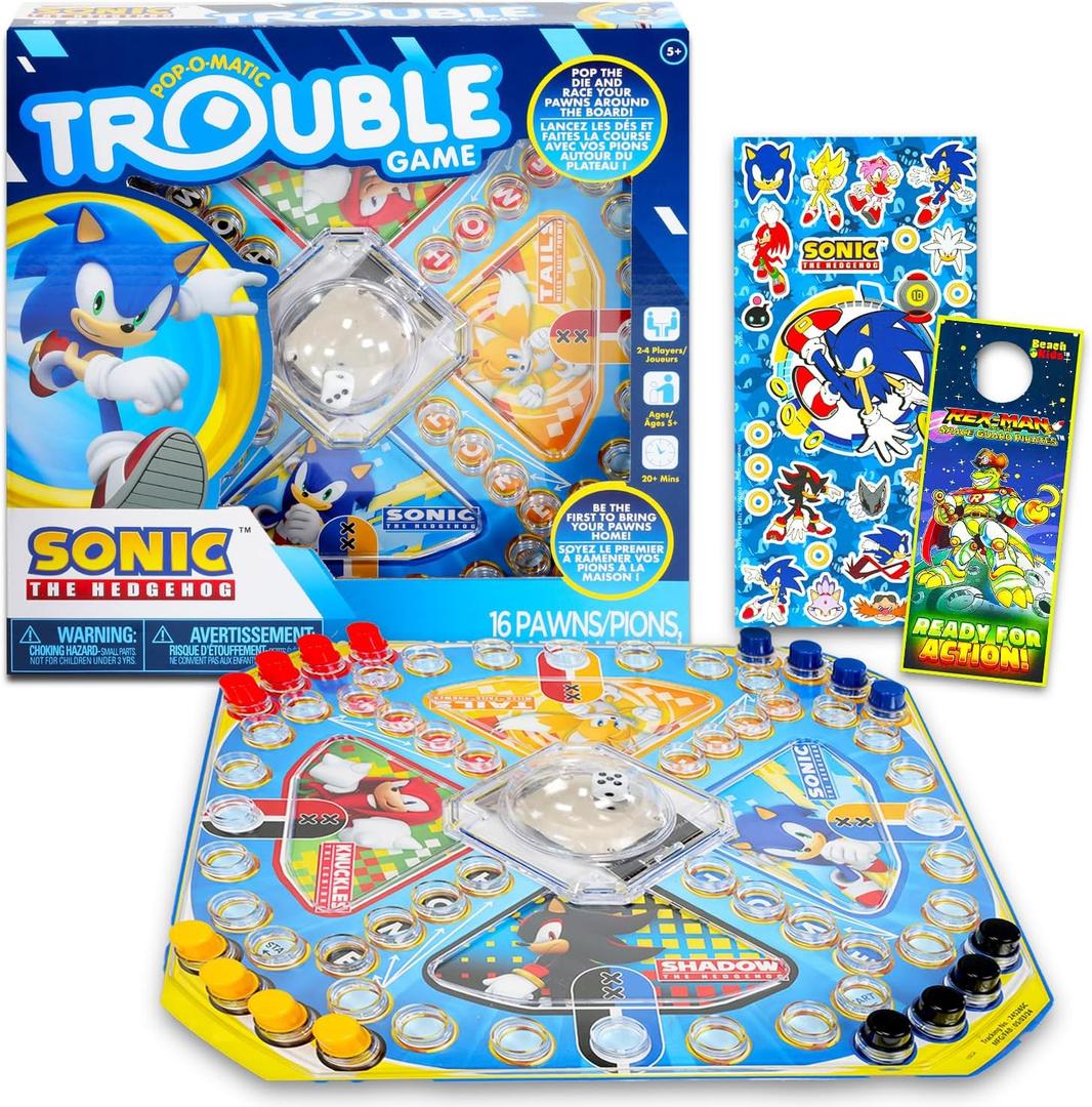 Sonic the Hedgehog Pop Up Board Game - Bundle with Sonic Board Game for Kids with Pop Up Dice Plus Stickers, More | Sonic the Hedgehog Games for Birthday Party