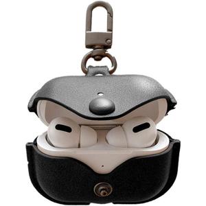 Genuine Leather Case Compatible with AirPods Pro Case 2nd/1st Gen (2023/2022/2019), VOMA Protective Cover for Apple AirPods Pro 2/Pro Wireless Charging Case with Keychain and Snap Lock Black