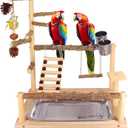 Bird Playground Natural Parrot Toys Perch Stand Cockatiel Swing with Chew Toys Parrot Platform with Feeder Cups Parakeet Playground Bird Cage Play Stand for Conure Parakeet Cockatiel
