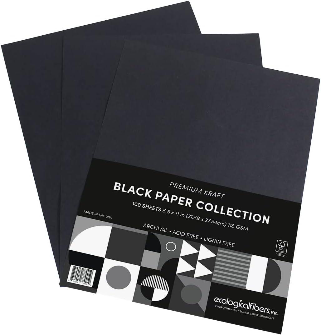 Premium Kraft Paper - Black Collection, 8.5 x 11, Pack of 100 by Ecological Fibers