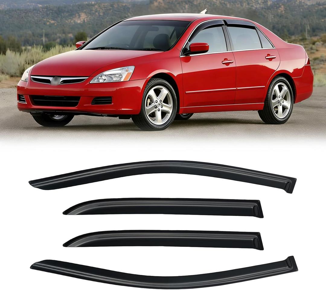 Window Visor for 2003-2007 Honda Accord, Out-Channel Rain Guards Shields Vent Deflector Shade Wind Dark Smoke 2004 2005 2006 03 04 05 06 07, Tape-On Outside-Mount, 4PCS