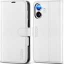 TUCCH Wallet Case for iPhone 17 (6.3") 2025, RFID Blocking 4 Card Holders | Kickstand | Shockproof TPU Shell | PU Leather | Magnetic Closure | Protective Flip Folio Cover | White