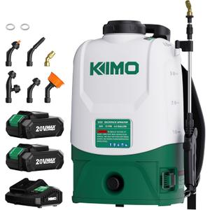 KIMO 4.3 Gal Backpack Sprayer Battery Powered w/ 2PCS 2.0Ah Battery, 73PSI Adjustable Pressure, 6 Nozzles, 31" Telescopic Wand, Padded Shoulder Strap, No Pump Needed Electric Weed Sprayer for Planting