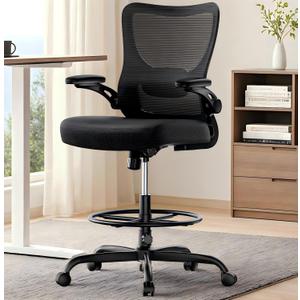 Marsail Drafting Chair, Tall Office Chair with 2D Lumbar Support, Standing Desk Chair,High Office Chair with Padded Flip-Up Armrests & Adjustable Footrest Ring, Dark, Length: 24.8 in, Width: 24.8 in, Height: 46.85 in