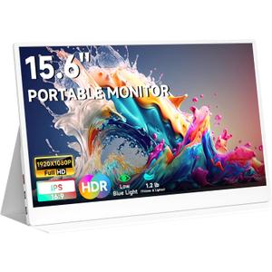 AYY Portable Monitor 15.6inch 1080P FHD - USB-C/HDMI Computer Display, HDR IPS Gaming Monitor Compatible with Laptop PC MAC Phone PS4 Xbox Switch, w/Smart Cover, Dual Speakers - White
