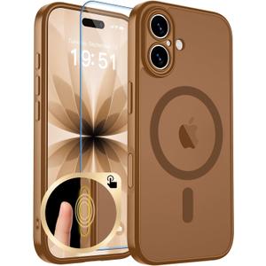 Zapica Magnetic for iPhone 17 Case, Upgraded [Camera Control Button] [Full Camera Protection] [with 1 Screen Protector] Translucent Matte Shockproof Protective Phone Cover, Dark Brown