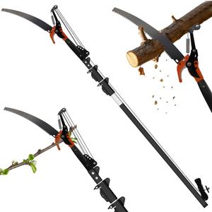 20FT Reach Manual Pole Saw, 2-in-1 Pole Pruner for Tree Trimming, 4-Section 5-12FT Retractable Square Pole, Labor-Saving Pulley & Hardened Steel Blade for Fruit, Palm, High Orchard Branches