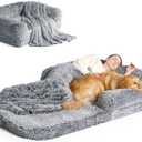 EHEYCIGA Foldable Human Dog Bed, 72"x44"x11" Orthopedic Memory Foam Human Sized Dog Bed, Waterproof Pet Bed for People, Faux Fur Pet Couch for Adult with Non-Slip Bottom, Grey