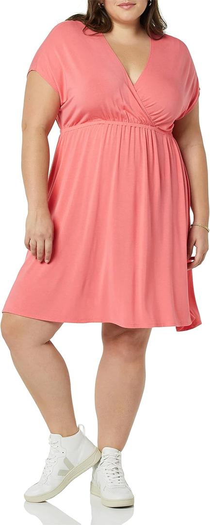 Amazon Essentials Women's Surplice Dress (Available in Plus Size) (Medium, Hot Pink)