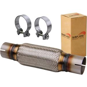 Exhaust Flex Pipe Universal Type 100% Stainless Steel For Heavy Duty and Cars (1 PC, 2X8X12 Clamps)