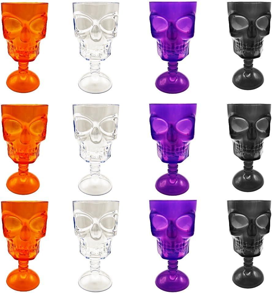 12 Pcs Halloween Skull Goblet 12 oz Plastic Gothic Wine Cups Halloween Mugs Party Table Decorations Skeleton Party Supplies for Wine, Juice, Bar