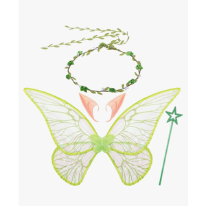 Sratte 4 Pcs Fairy Butterfly Wings for Girls Kids Princess Floral Crown Star Wand Ears Halloween Dress up Costume Accessories