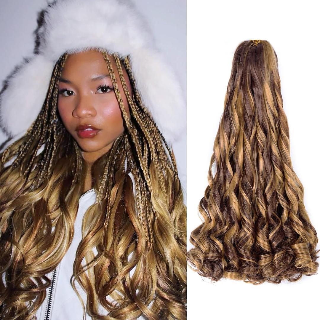 French Curly Braiding Hair 22 Inch 8 Packs Bouncy Pre Stretched Loose Wavy Braiding Hair Extensions 75g/Pack Synthetic French Curl Crochet Hair for Black Women (22 Inch,8 Packs,27/33)