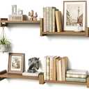 Vailando Set of 4 Natural Poplar Floating Shelves with Natural Grain - Wall Shelves for Living Room, Bedroom, Kitchen - Strong Load Capacity Holds 50lbs/Shelf - 16 Inch