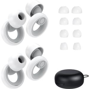 Ear Plugs for Sleeping Noise Cancelling 2 Sets, Reusable Earplugs Hearing Protection 30dB, Soft Silicone Ear Plugs for Concerts, Party, Focus - 8 Pairs Ear Tips in XS/S/M/L - White