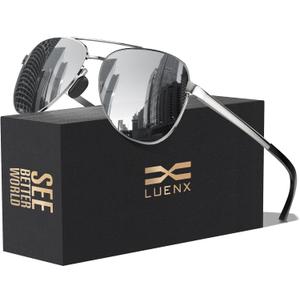 LUENX Aviator Sunglasses for Men Women Polarized - UV400 Protection, Stylish Shades, Driving, Outdoor Activities (A11-silver/Mirrored/Without Zipper Case)